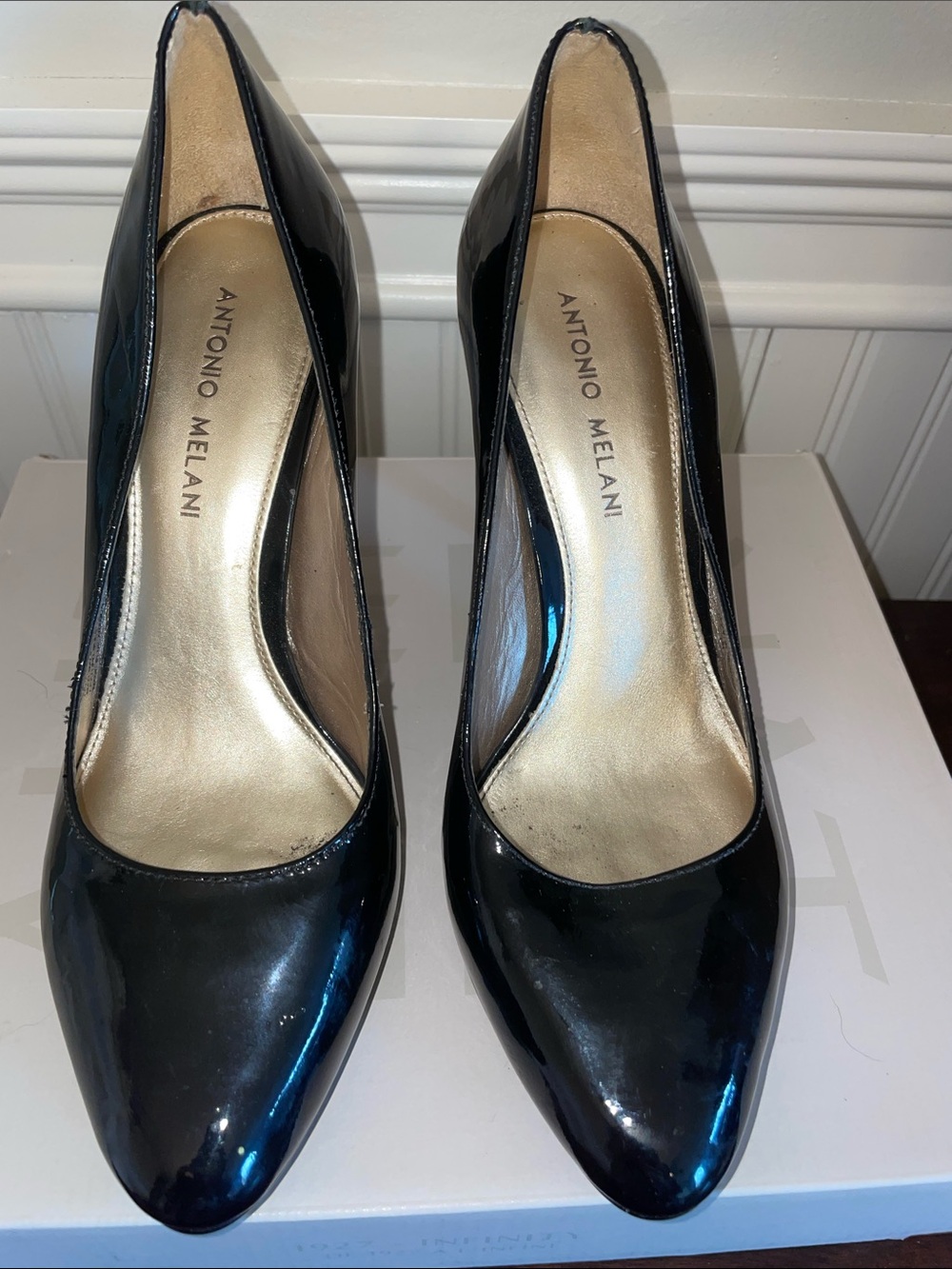ANTONIO MELANI Black Patent Pointed-Toe Heels